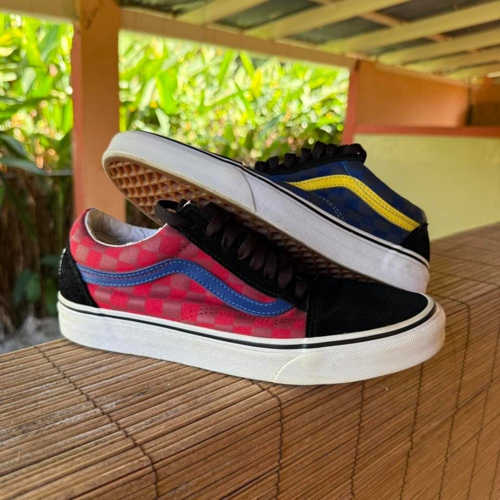 Vans Red and Blue Checkered Sneakers